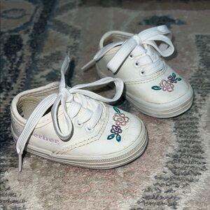VINTAGE 90s Gerber White and Purple Baby Walker Floral Shoes